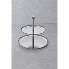 Yaren Style Inox 2 Katlı Yuvarlak Paslanmaz Çelik Sunum Standı (20-16 Cm)
