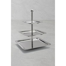 Yaren Style Inox 3 Katlı Kare Paslanmaz Çelik Sunum Standı (24-17-13 Cm)