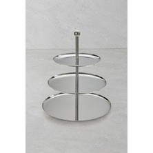 Yaren Style Inox 3 Katlı Yuvarlak Paslanmaz Çelik Sunum Standı (24-20-16 Cm)