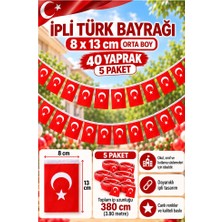 ArtMaster Ipli Bayrak Orta Boy 40'lı 8X13 cm 5 Paket Türk Bayrağı Kağıt Ipli Sıralı Ayyıldız Bayrak Sınıf Süsü Okul Bayram