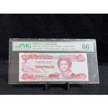 Öztürk Koleksiyon Bahamalar 1974 (Nd 1984) – 3 Dolar – Pmg 66 Epq Gem Uncırculated – Pıck# 44A