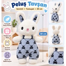 Halley Oyuncak Peluş Tavşan Oyuncak Mavi Tulumlu Sevimli Tavşan 20 cm