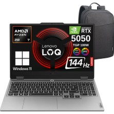 Lenovo Loq Amd Ryzen 7 250 16GB 512GB SSD RTX5050 15.6" 144Hz Fhd WİN11 Taşınabilir Bilgisayar 83JG008VTR - Lenovo Çanta WZ10