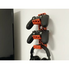 Bezos 3D Baskı Petek Desenli Duvar Tipi Iki Oyun Kolu ve Kulaklık Askısı Turuncu Gaming Odası Düzenleyici