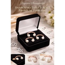 Lunexa Antialerjik 316L Cerrahi Çelik Antialerjik Taşlı Şambala 3 Adet Rose Gold Halka Piercing Set