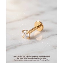 Lunexa 316L Cerrahi Çelik Altın Kaplama Kararmaz Alerji Yapmaz Zirkon Taş Figür Unisex Tragus Helix Küpe PIERCING-178-7