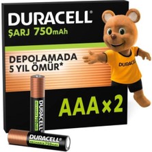 Duracell Şarj Edilebilir Aaa Ince Kalem Pil (2'li Paket), 750 Mah Nimh