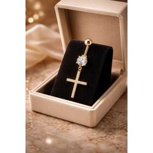 Lunexa 316L Cerrahi Çelik Fashion Zirkon Taşlı Gold Haç Göbek Piercing