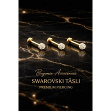 Lunexa Antialerjik 316L Cerrahi Çelik Taşlı Şambala Labret 3 Adet Altın Kaplama Piercing Set