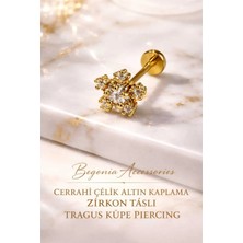 Lunexa 316L Cerrahi Çelik Altın Kaplama Kararmaz Alerji Yapmaz Zirkon Taş Figür Unisex Tragus Küpe Piercing