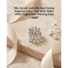Lunexa 316L Cerrahi Çelik Gümüş Kaplama Kararmaz Alerji Yapmaz Zirkon Taş Figür 1 Adet Unisex Minimal Halka Tragus Helix Küpe Piercing G503-21