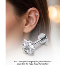 Lunexa 316L Cerrahi Çelik Gümüş Kaplama Kararmaz Alerji Yapmaz Zirkon Taş Figür Unisex Tragus Helix Küpe PIERCING-238-20
