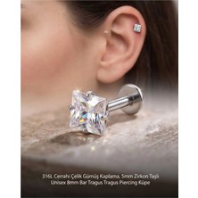Lunexa 316L Cerrahi Çelik Gümüş Kaplama Kararmaz Alerji Yapmaz Zirkon Taş Figür Unisex Tragus Helix Küpe PIERCING-238-23