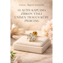 Lunexa 316L Cerrahi Çelik Altın Kaplama Kararmaz Alerji Yapmaz Zirkon Taş Figür Unisex Tragus Küpe Piercing