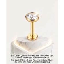 Lunexa 316L Cerrahi Çelik Altın Kaplama Kararmaz Alerji Yapmaz Zirkon Taş Figür Unisex Tragus Helix Küpe PIERCING-178-18