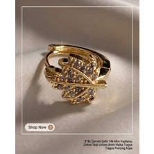 Lunexa 316L Cerrahi Çelik Altın Kaplama Kararmaz Alerji Yapmaz Zirkon Taş Figür Unisex Tragus Helix Küpe PIERCING-238A-5
