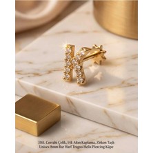 Lunexa 316L Cerrahi Çelik Altın Kaplama Kararmaz Alerji Yapmaz Zirkon Taş Figür Unisex Tragus Helix Küpe PIERCING-238B-9