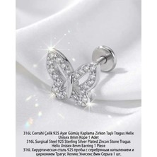 Lunexa 316L Cerrahi Çelik Paslanmaz Kararmaz Alerji Yapmaz Zirkon Taşlı Figürlü Unisex Tragus Helix Küpe Piercing GC210-9