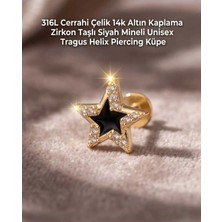 Lunexa 316L Cerrahi Çelik Altın Kaplama Kararmaz Alerji Yapmaz Zirkon Taş Figür Unisex Tragus Helix Küpe Piercing 608-1A