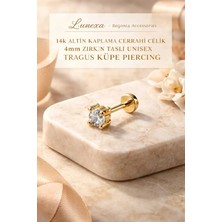 Lunexa 316L Cerrahi Çelik Altın Kaplama Kararmaz Alerji Yapmaz Zirkon Taş Figür Unisex Tragus Küpe Piercing