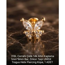 Lunexa 316L Cerrahi Çelik Altın Kaplama Kararmaz Alerji Yapmaz Zirkon Taş Figür Unisex Tragus Küpe Piercing
