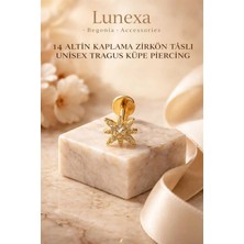Lunexa 316L Cerrahi Çelik Altın Kaplama Kararmaz Alerji Yapmaz Zirkon Taş Figür Unisex Tragus Küpe Piercing