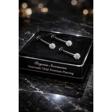 Lunexa Antialerjik 316L Cerrahi Çelik Taşlı Şambala Labret Tragus 3 Adet Siyah Piercing Set