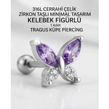 Lunexa 316L Cerrahi Çelik Paslanmaz Kararmaz Alerji Yapmaz Zirkon Taşlı Figürlü Unisex Tragus Küpe Piercing