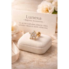 Lunexa 316L Cerrahi Çelik Altın Kaplama Kararmaz Alerji Yapmaz Zirkon Taş Figür Unisex Tragus Küpe Piercing