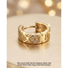 Lunexa 316L Cerrahi Çelik Altın Kaplama Kararmaz Alerji Yapmaz Zirkon Taş Figür Unisex Tragus Helix Küpe PIERCING-238B-20
