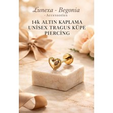 Lunexa 316L Cerrahi Çelik Altın Kaplama Kararmaz Alerji Yapmaz Zirkon Taş Figür Unisex Tragus Küpe Piercing