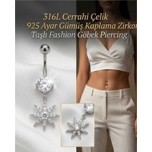 Lunexa 316L Cerrahi Çelik 925 Ayar Gümüş Kaplama Zirkon Taşlı Özel Tasarım Figürlü Göbek Piercing - Paslanmaz Kararmaz Anti Alerjik Kadın Belly Button Piercing Göbek Takısı- 1606-2