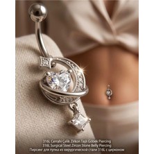 Lunexa 316L Cerrahi Çelik 925 Ayar Gümüş Kaplama Zirkon Taşlı Özel Tasarım Figürlü Göbek Piercing - Paslanmaz Kararmaz Anti Alerjik Kadın Belly Button Piercing Göbek Takısı- 188-2