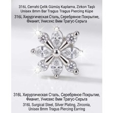 Lunexa 316L Cerrahi Çelik Gümüş Kaplama Kararmaz Alerji Yapmaz Zirkon Taş Figür Unisex Tragus Helix Küpe PIERCING-238-22