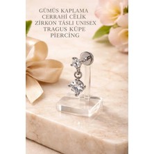 Lunexa 316L Cerrahi Çelik Paslanmaz Kararmaz Alerji Yapmaz Zirkon Taşlı Figürlü Unisex Tragus Küpe Piercing