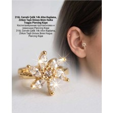 Lunexa 316L Cerrahi Çelik Altın Kaplama Kararmaz Alerji Yapmaz Zirkon Taş Figür Unisex Tragus Helix Küpe PIERCING-238A-13