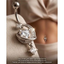 Lunexa 316L Cerrahi Çelik 925 Ayar Gümüş Kaplama Zirkon Taşlı Özel Tasarım Figürlü Göbek Piercing - Paslanmaz Kararmaz Anti Alerjik Kadın Belly Button Piercing Göbek Takısı- 188-2