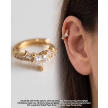 Lunexa 316L Cerrahi Çelik Altın Kaplama Kararmaz Alerji Yapmaz Zirkon Taş Figür Unisex Tragus Helix Küpe PIERCING-238A-25