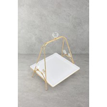 Yaren Style Linea Cristallo Kristal Taşlı Sunumluk 20X20 cm (Tek Katlı) - Gold