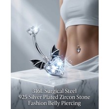 Lunexa 316L Cerrahi Çelik 925 Ayar Gümüş Kaplama Zirkon Taşlı Özel Tasarım Figürlü Göbek Piercing - Paslanmaz Kararmaz Anti Alerjik Kadın Belly Button Piercing Göbek Takısı- 1606-3