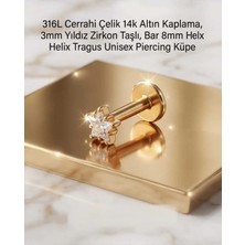 Lunexa 316L Cerrahi Çelik Altın Kaplama Kararmaz Alerji Yapmaz Zirkon Taş Figür Unisex Tragus Helix Küpe PIERCING-178-22