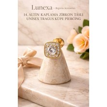Lunexa 316L Cerrahi Çelik Altın Kaplama Kararmaz Alerji Yapmaz Zirkon Taş Figür Unisex Tragus Küpe Piercing