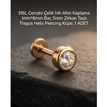Lunexa 316L Cerrahi Çelik Altın Kaplama Kararmaz Alerji Yapmaz Zirkon Taş Figür Unisex Tragus Helix Küpe Piercing A429-3