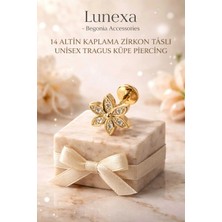 Lunexa 316L Cerrahi Çelik Altın Kaplama Kararmaz Alerji Yapmaz Zirkon Taş Figür Unisex Tragus Küpe Piercing