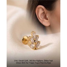 Lunexa 316L Cerrahi Çelik Altın Kaplama Kararmaz Alerji Yapmaz Zirkon Taş Figür Unisex Tragus Helix Küpe PIERCING-238B-16