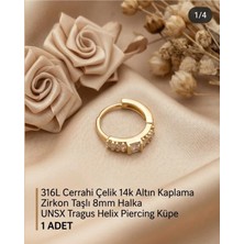 Lunexa 316L Cerrahi Çelik Altın Kaplama Kararmaz Alerji Yapmaz Zirkon Taş Figür 1 Adet Unisex Minimal Halka Tragus Helix Küpe Piercing A503-18