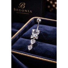 Lunexa 316L Cerrahi Çelik Fashion 3 Boy Kalp Sıralı Zirkon Taşlı Göbek Piercing