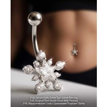 Lunexa 316L Cerrahi Çelik 925 Ayar Gümüş Kaplama Zirkon Taşlı Özel Tasarım Figürlü Göbek Piercing - Paslanmaz Kararmaz Anti Alerjik Kadın Belly Button Piercing Göbek Takısı- 188-5