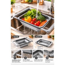 Genchome Homeware 5.5 Lt Katlanabilir Lavabo Üstü Süzgeç, Açılır Kapanır Mutfak Süzgeci, Sebze Meyve Yıkama ve Süzdürme Aparatı