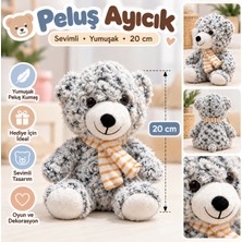 Halley Oyuncak Gri Beyaz Peluş Ayıcık Oyuncak Atkılı Sevimli Teddy Bear